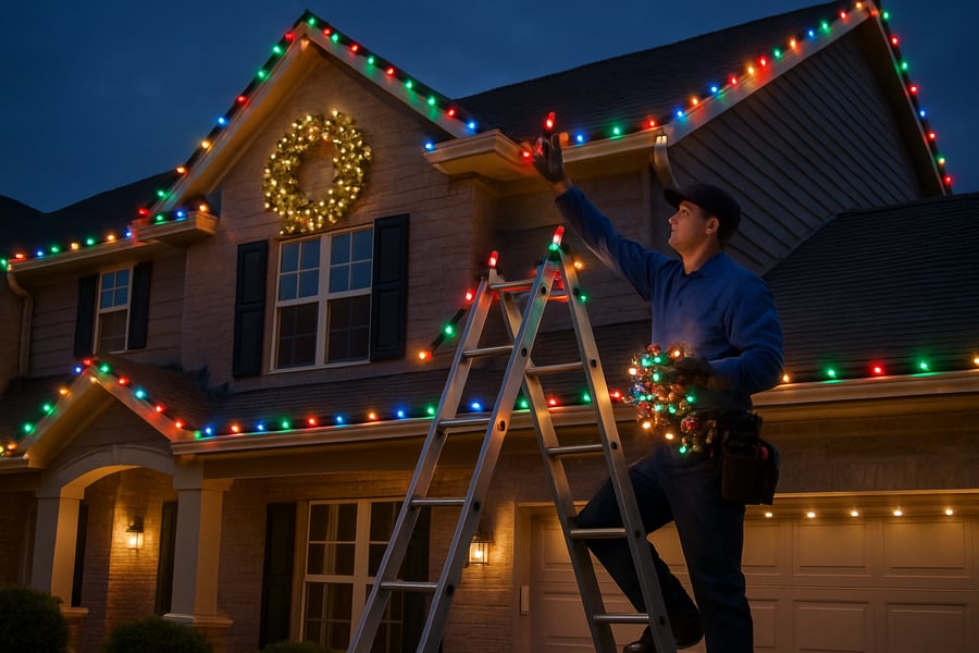Professional installation of holiday and seasonal lights on a home